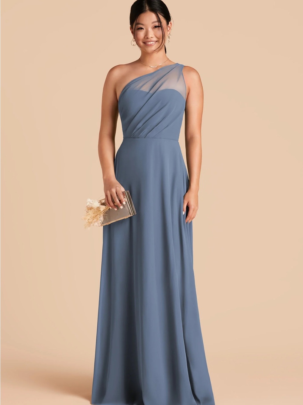 Birdy Grey One-Shoulder Dusty Blue Chiffon Gown